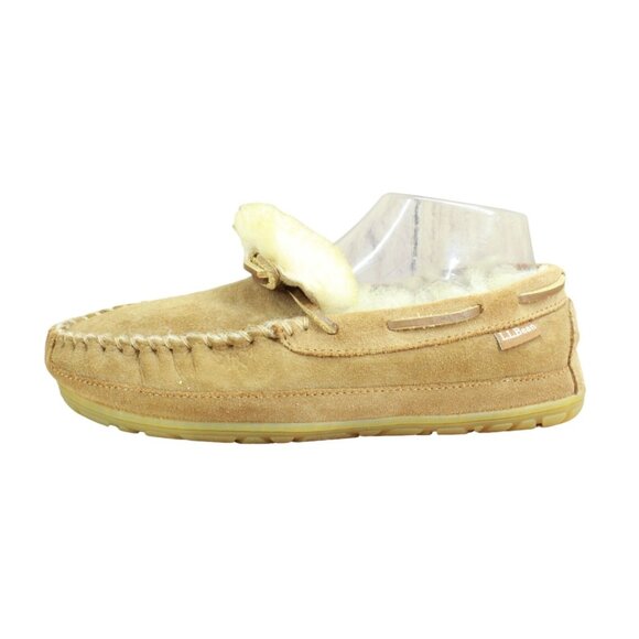 LL Bean Wicked Good Moccasins Slipper Shearling Lined Suede Brown Size 5 - Picture 1 of 9